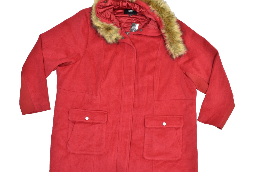 Torrid Women's Plus Size 5X 5 28 Red Wool Blend Hooded Zip Front Parka Coat Faux